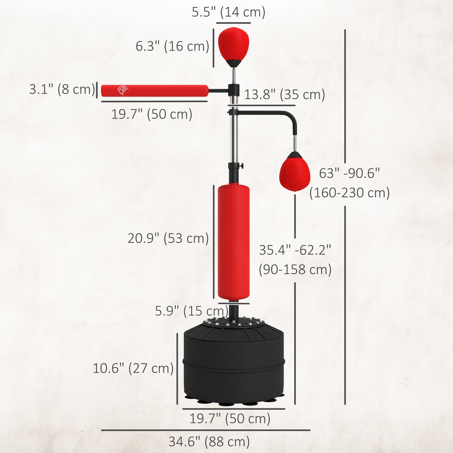 Soozier 4-in-1 Free Standing Punching Bag, Height Adjustable Boxing Bag with 2 Speed Balls, 360° Reflex Bar, Red