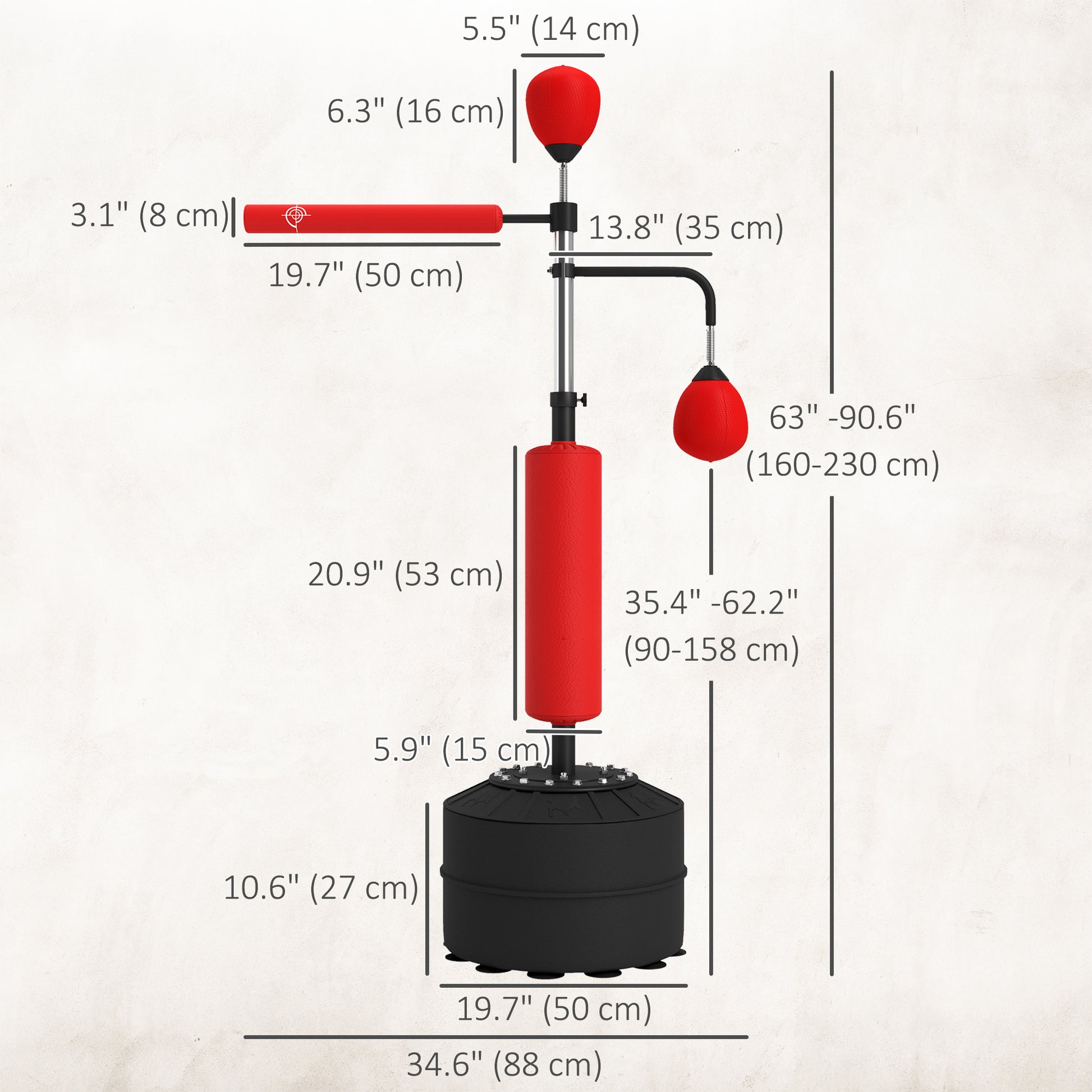 Soozier 4-in-1 Free Standing Punching Bag, Height Adjustable Boxing Bag with 2 Speed Balls, 360° Reflex Bar, Red