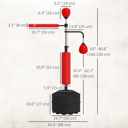 Soozier 4-in-1 Free Standing Punching Bag, Height Adjustable Boxing Bag with 2 Speed Balls, 360° Reflex Bar, Red