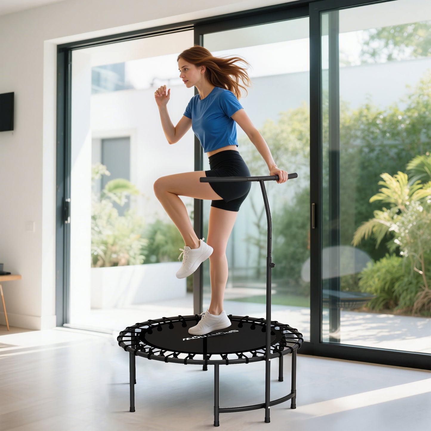 Soozier 40" Foldable Rebounder Trampoline ,Mini Trampoline Indoor with Adjustable Handle, Quiet and Safe Bungee Rebounde