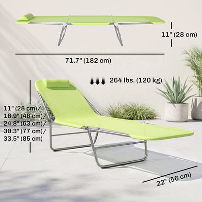 Outdoor Lounge Chair, Portable Adjustable Reclining Seat Folding Chaise Lounge Patio Camping Beach Tanning Chair Bed wit