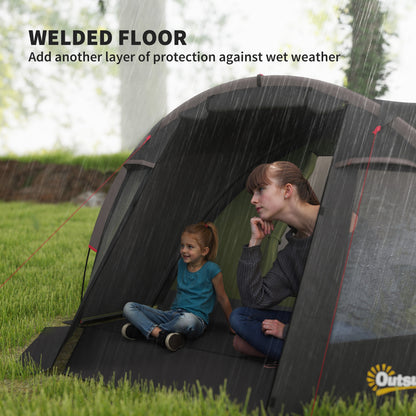 2-4 Man Camping Tent, 3000mm Waterproof Tunnel Tent with 2 Rooms, Sewn-in Groundsheet, 3 Doors and Hook