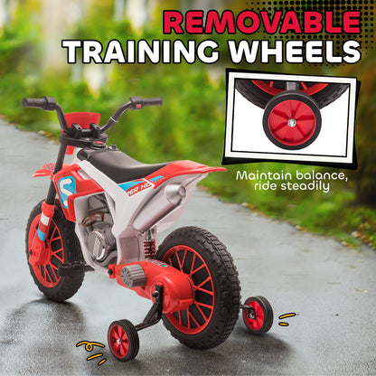 VarietyKart Kids Dirt Bike 12V Battery-Powered Ride-On Electric Motorcycle with Charging Battery, Training Wheels Red