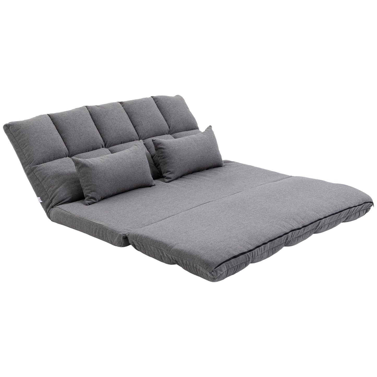 51" Folding Floor Sofa, Foldable 2-Seater Lazy Sofa Sleeper Bed, Adjustable Linen Floor Couch with 9-position Backrest, 