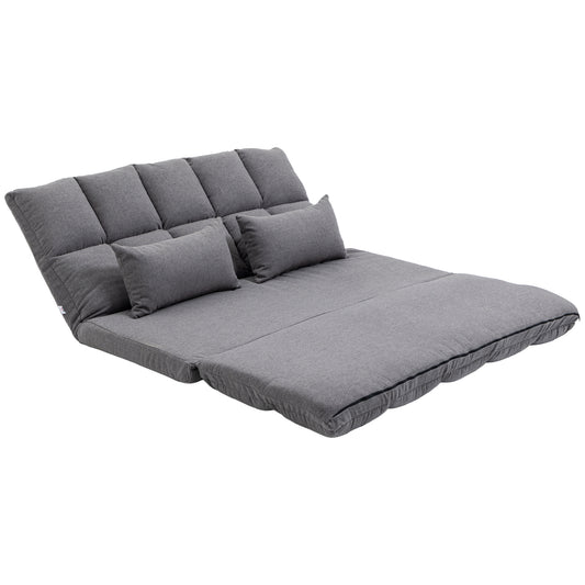 51" Folding Floor Sofa, Foldable 2-Seater Lazy Sofa Sleeper Bed, Adjustable Linen Floor Couch with 9-position Backrest, 