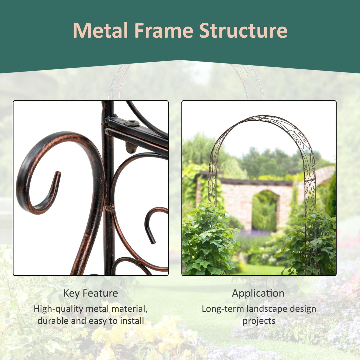 7.5ft Garden Metal Arch Outdoor Walkway Arbor for Decorative Climbing Vine Plants Party Wedding Ceremony Decoration Acce