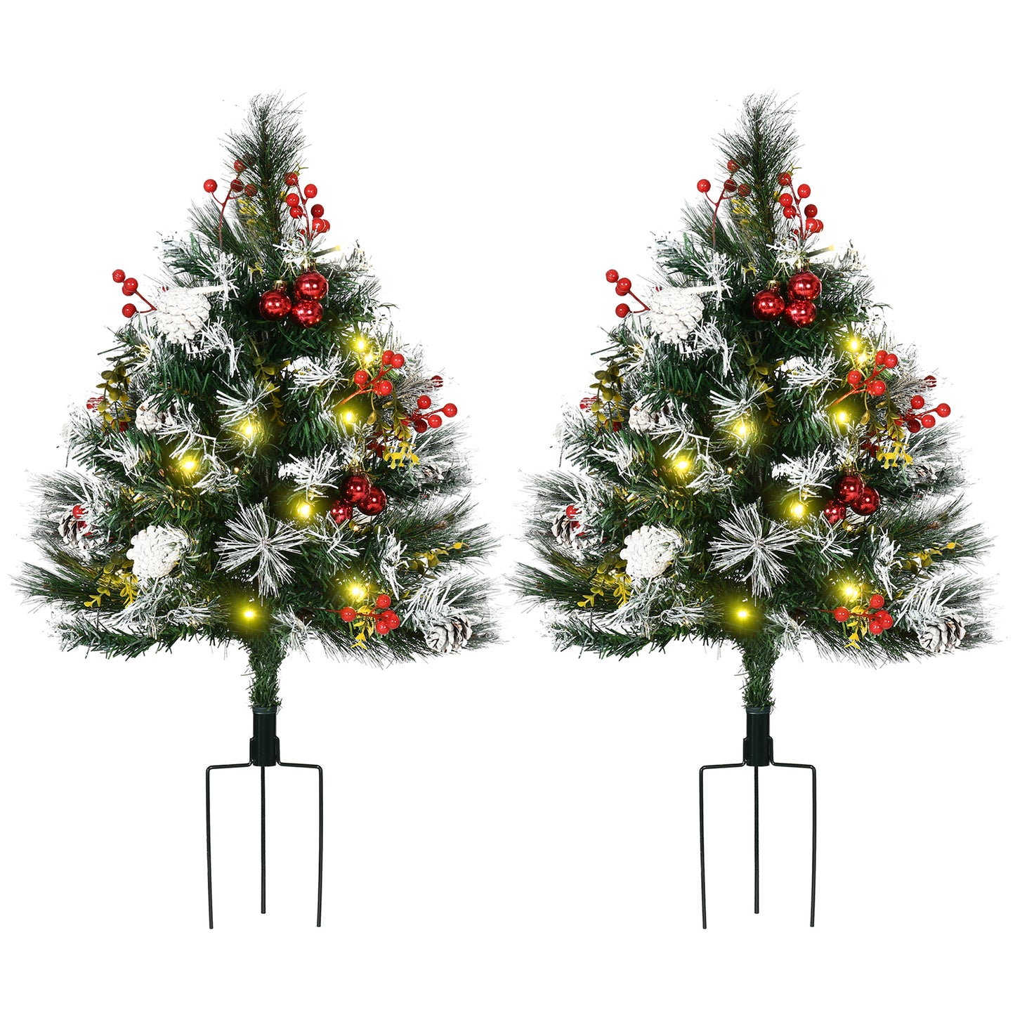 2 Foot/23 inch 2 Pack Prelit Artificial Christmas Tree Cordless with 70 Branches, Warm White LED lights, Red Berries, Pi