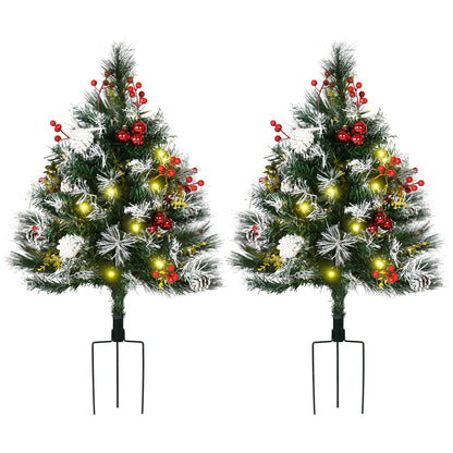 2 Foot/23 inch 2 Pack Prelit Artificial Christmas Tree Cordless with 70 Branches, Warm White LED lights, Red Berries, Pi
