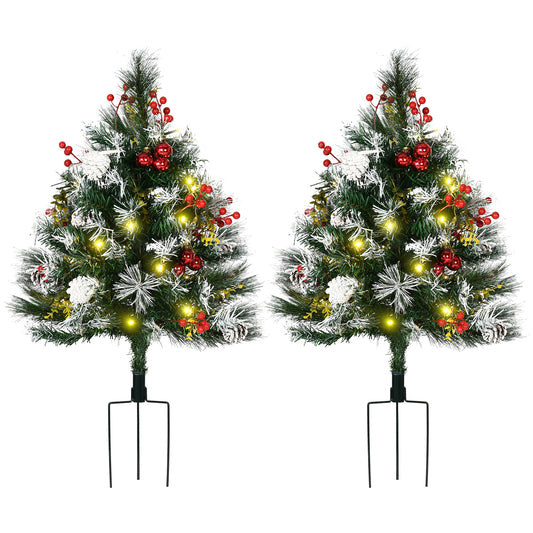 2 Foot/23 inch 2 Pack Prelit Artificial Christmas Tree Cordless with 70 Branches, Warm White LED lights, Red Berries, Pi