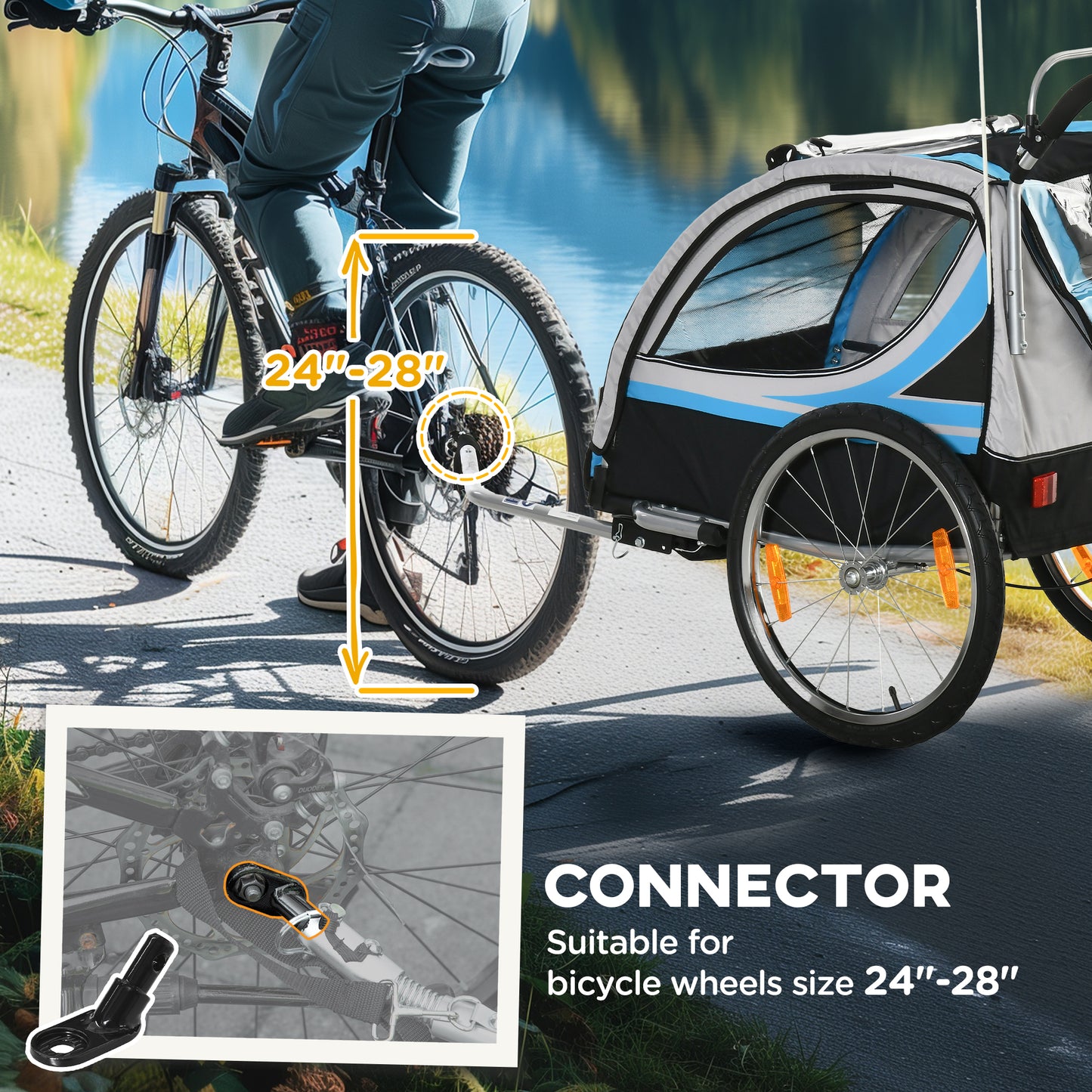 VarietyKart 2 Seat Bike Trailer for Kids 2-in-1 Double Baby Stroller with Handbrake, Rubber Wheels, 5 Point Harness, Wat