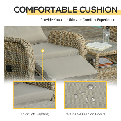 3 Pieces Patio Wicker Bistro Set, PE Rattan Coffee Table & Adjustable Recline Chairs Furniture Set with Cushions and Woo