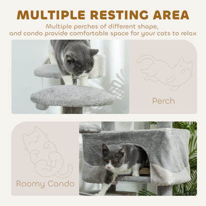 53" Cat Tree Scratching Large Kitten Play House Multi-Level Activity Center Pet Furniture, Grey