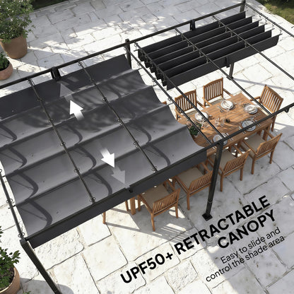 19' x 10' Pergola with Retractable Canopy, Patio Pergola with Sun Shade Shelter, UV50+, for Patio, Garden, Dark Grey