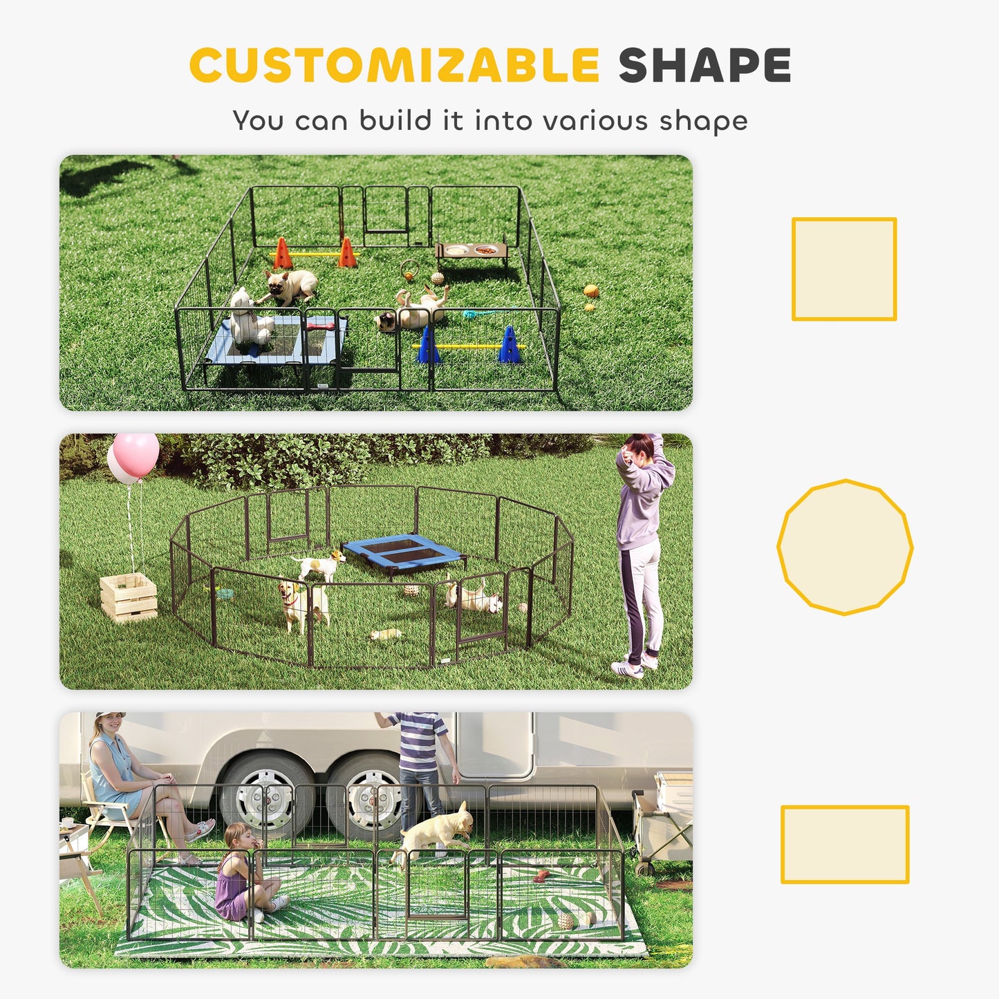 Dog Playpen, 31.5"W Heavy-Duty Metal Puppy Play Pen, Pet Exercise Fences for Outside and Indoor, DIY Design with Door fo