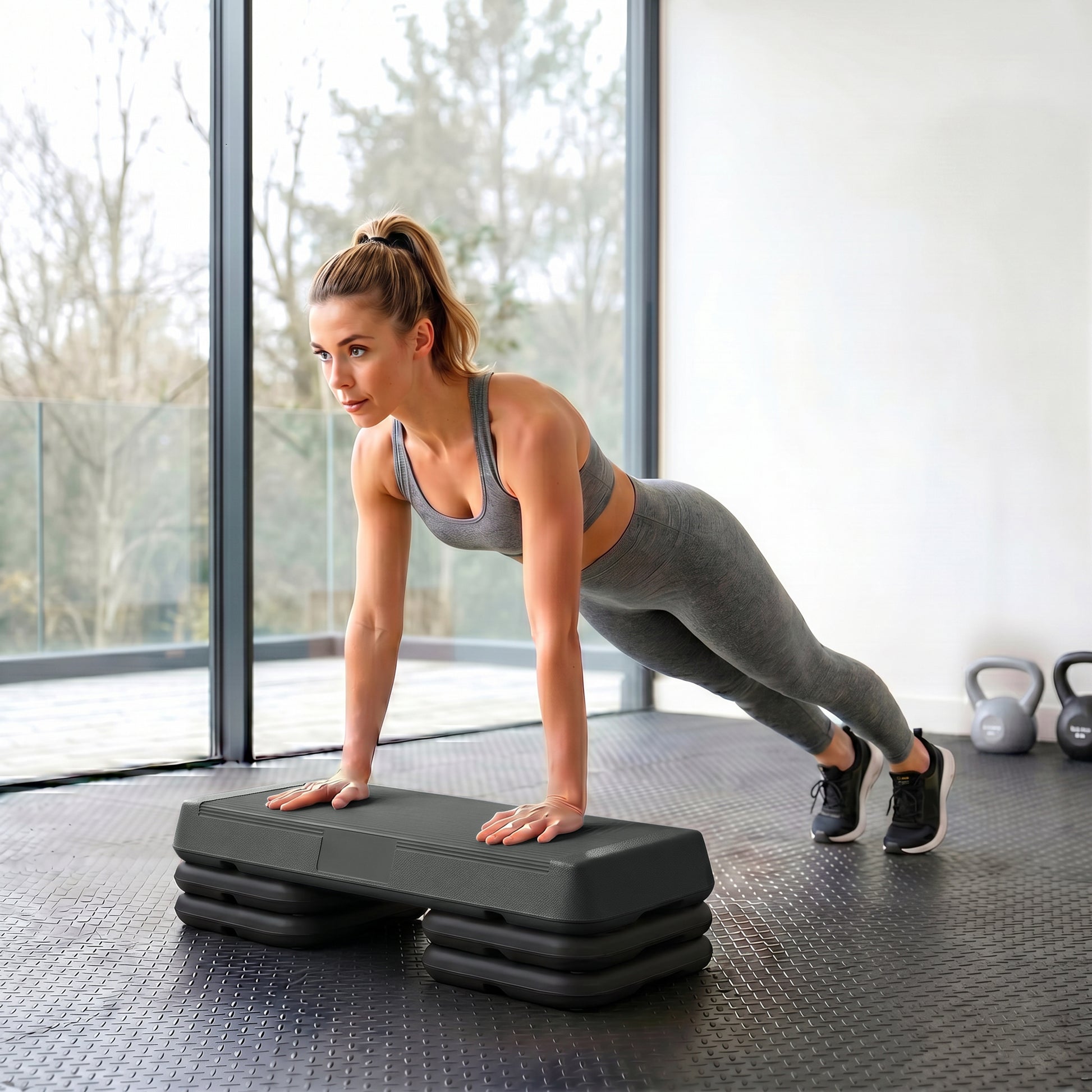 Soozier Adjustable Aerobic Stepper, 3-Level with Risers 4", 6", 8" Exercise Step Platform for Home Gym Fitness Workout, 