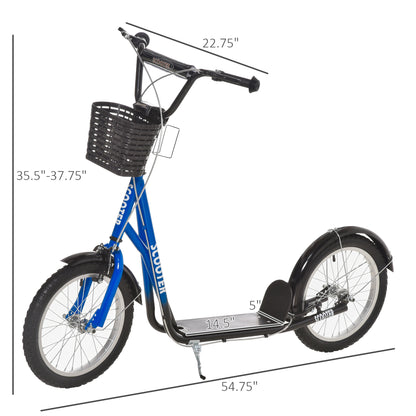 VarietyKart Kick Scooter with Adjustable Handlebar, Kids Scooter with 2 Brakes Basket Cupholder 16" Inflatable Rubber Ty