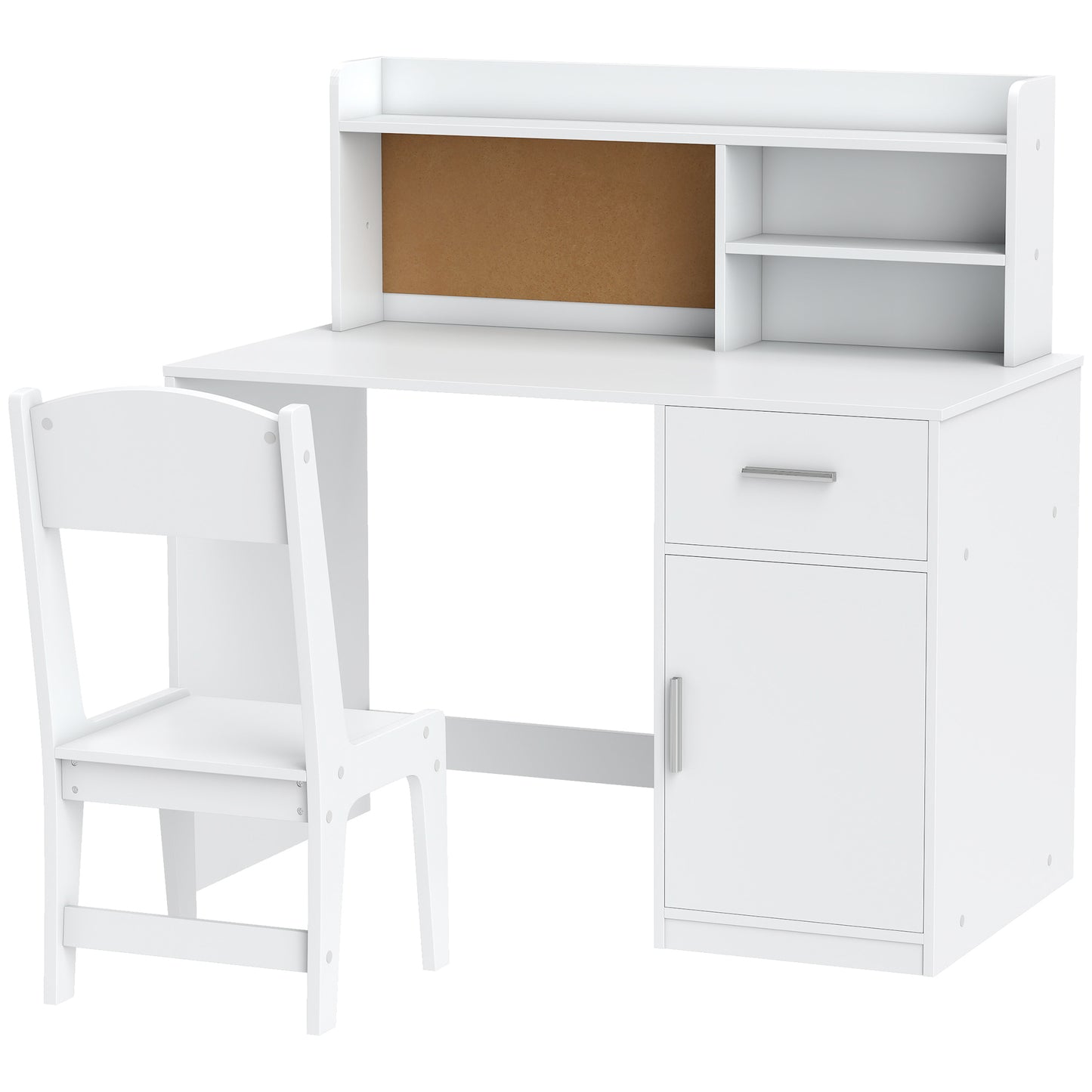 Qaba Kids Desk and Chair Set, Kids Study Table and Chair Set with Storage Hutch, Drawer, Cabinet, Compartments, Cork Boa