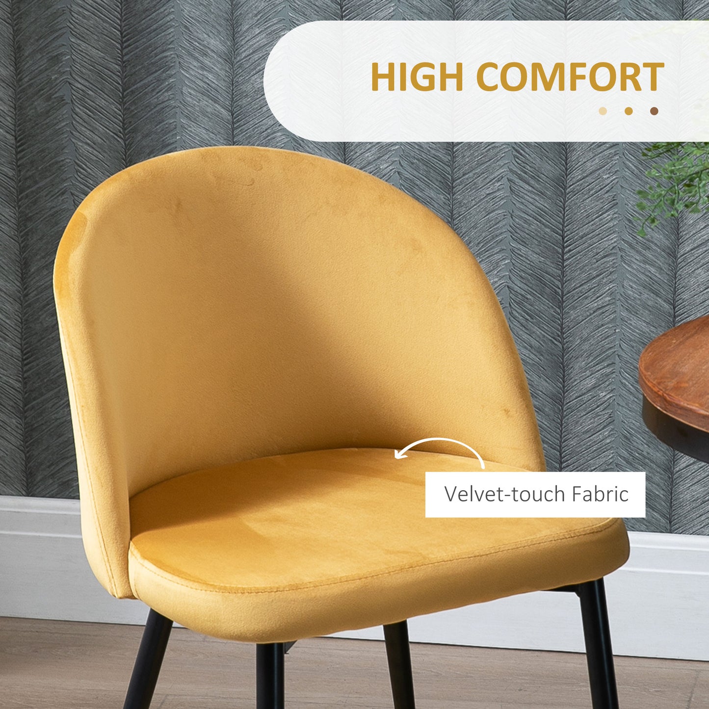 Modern Dining Chairs, Mid-Back Velvet-touch Upholstery Side Chair, Table Chair for Living Room, Dining Room, Yellow, Set