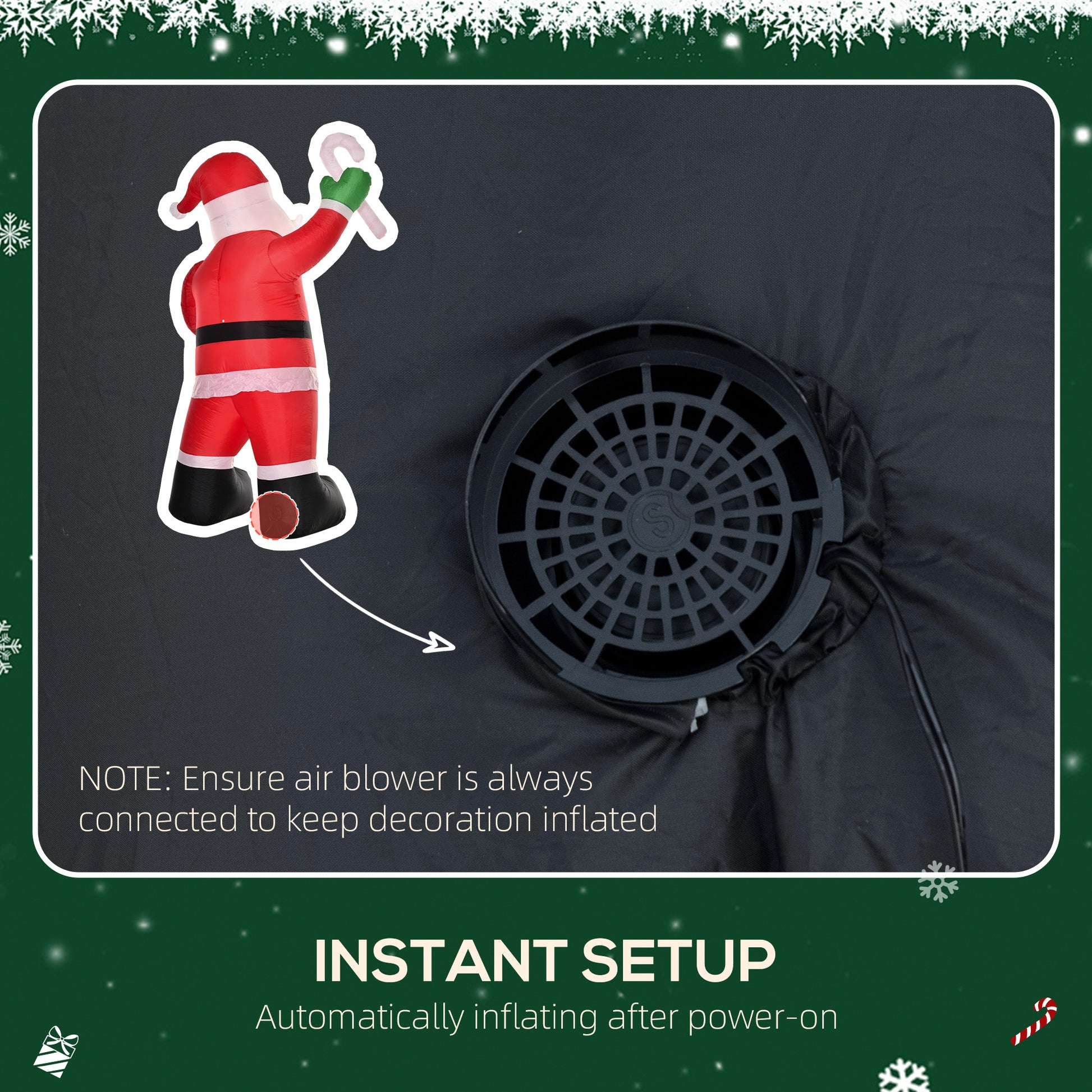 Inflatable Christmas Outdoor Lighted Yard Decoration, Santa Claus with Candy Cane, 8' Tall