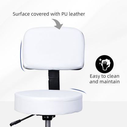 Rolling Stool with Wheels, Swivel Stool with Back Support, Adjustable Height, PU Leather Drafting Chair for Home Office,