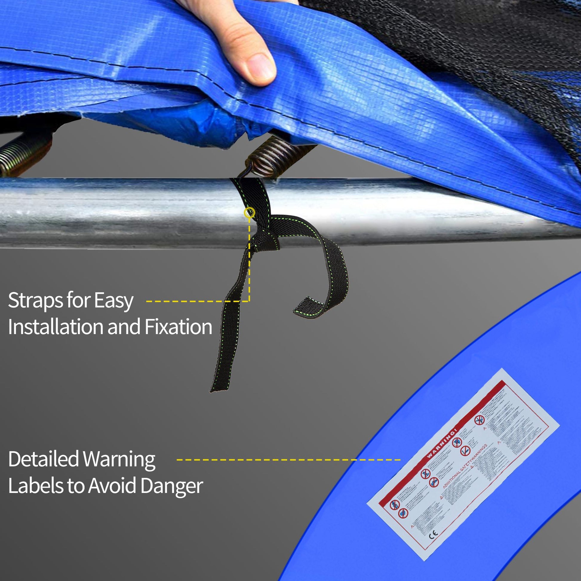 ⌀8ft Trampoline Pad ⌀96" Spring Safety Replacement Gym Bounce Jump Cover EPE Foam, No Holes for Pole, Blue