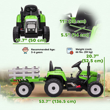 VarietyKart 12V Kids Ride on Tractor with Trailer, Battery Powered Electric Kids Car with Remote Control, Music Start up