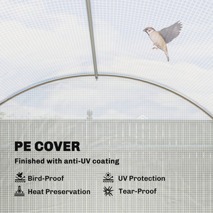 Walk-in Tunnel Greenhouse, Plant Hot House w/ Support Rods, Roll-up Mesh Door, Mesh Windows, 13'x9.8'x6.6', White