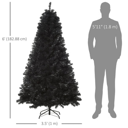 6ft Artificial Christmas Tree Unlit Douglas Fir with Realistic Branch Tips, Black Halloween Style