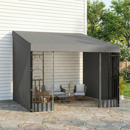 10' x 10' Wall Pergola with 2 Curtains and 2 Nettings UV Resistant Gazebo for Patio, Deck, Dark Grey