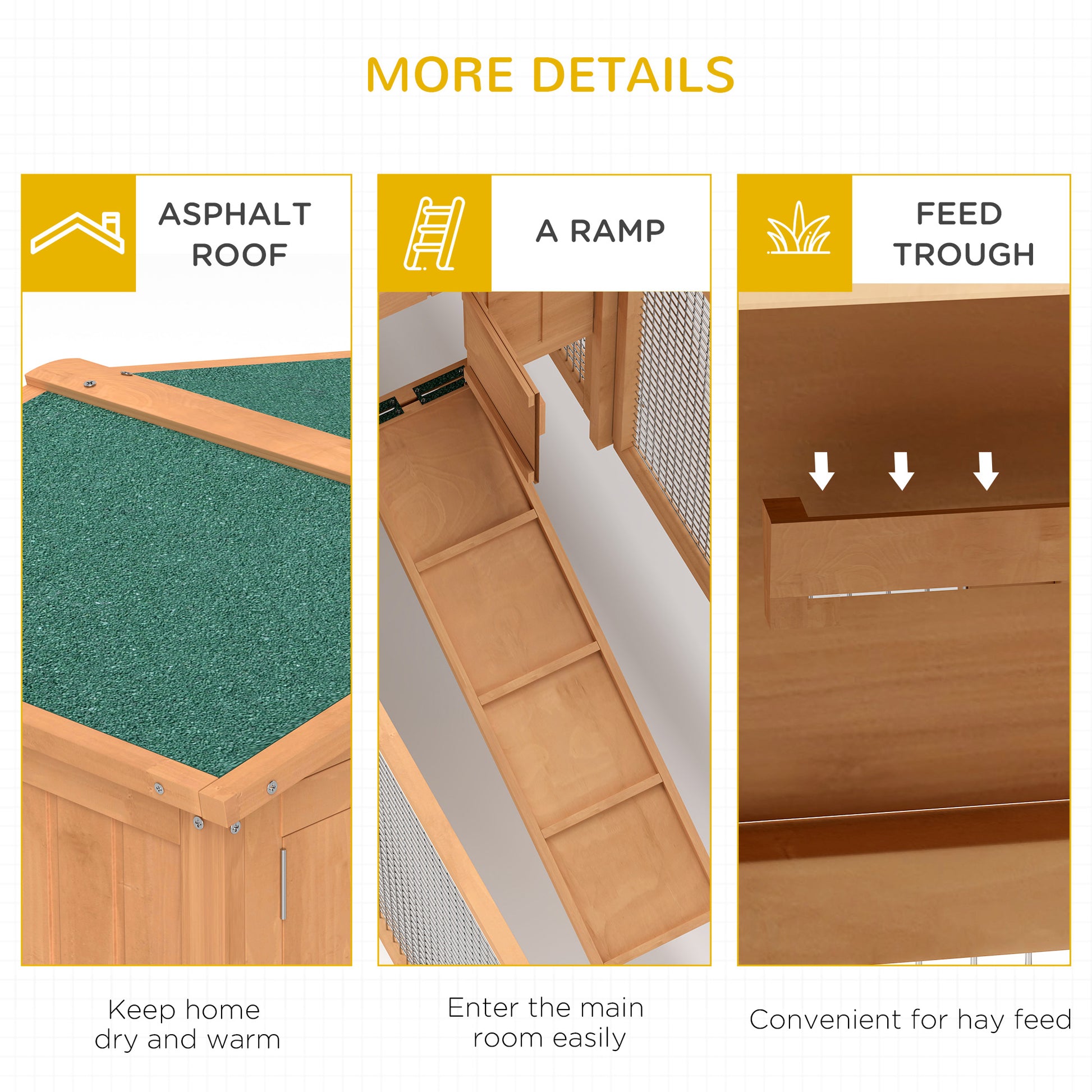 62'' L 2-Story Rabbit Hutch Bunny Cage Small Animal House with Pull Out Tray, Detachable Run, Ramp, for Indoor Outdoor, 