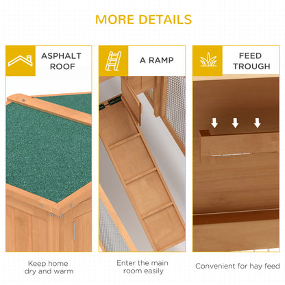 62'' L 2-Story Rabbit Hutch Bunny Cage Small Animal House with Pull Out Tray, Detachable Run, Ramp, for Indoor Outdoor, 