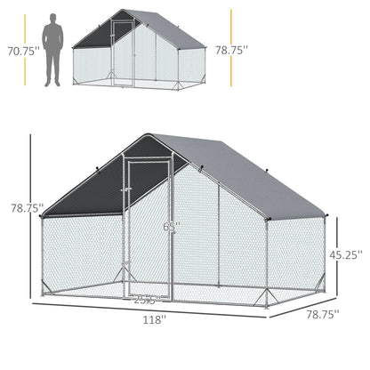 9.8' x 6.6' x 6.6' Chicken Coop Cage, Outdoor Chicken Run w/Cover & Lockable Door