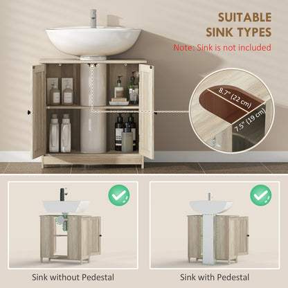 Bathroom Vanity, 24" Pedestal Sink Bathroom Vanity Furniture with 2 Doors and Shelf, Grey Wood Grain