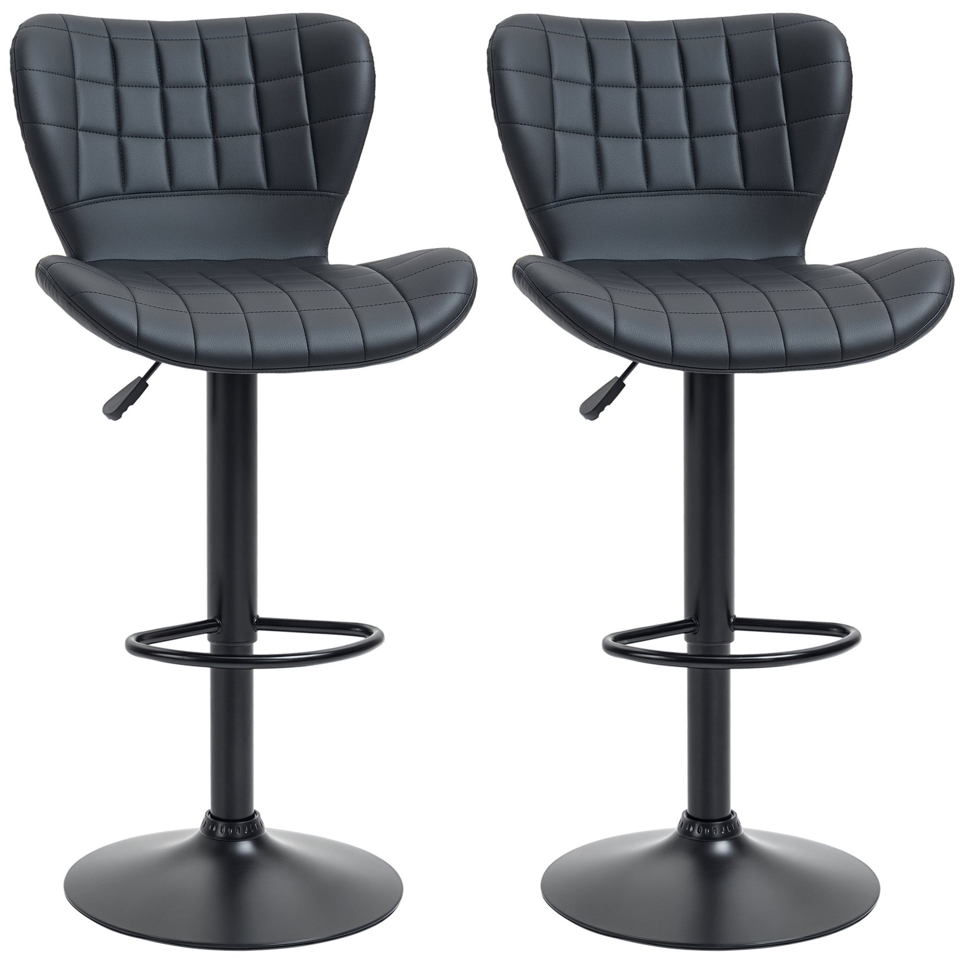 Bar Stools Set of 2, Adjustable Height Swivel Bar Chairs, PU Leather Upholstered Kitchen Counter Stools with Wide Seat, 