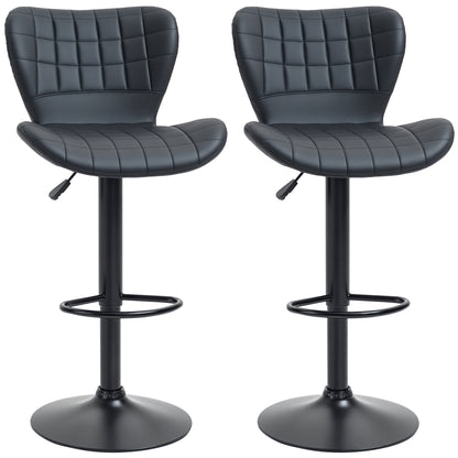 Bar Stools Set of 2, Adjustable Height Swivel Bar Chairs, PU Leather Upholstered Kitchen Counter Stools with Wide Seat, 