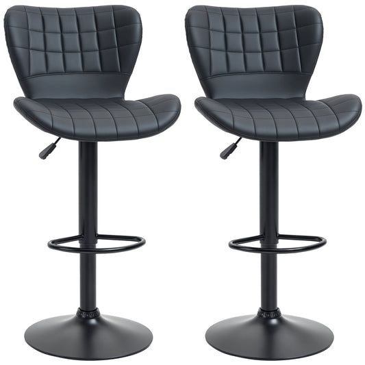 Bar Stools Set of 2, Adjustable Height Swivel Bar Chairs, PU Leather Upholstered Kitchen Counter Stools with Wide Seat, 