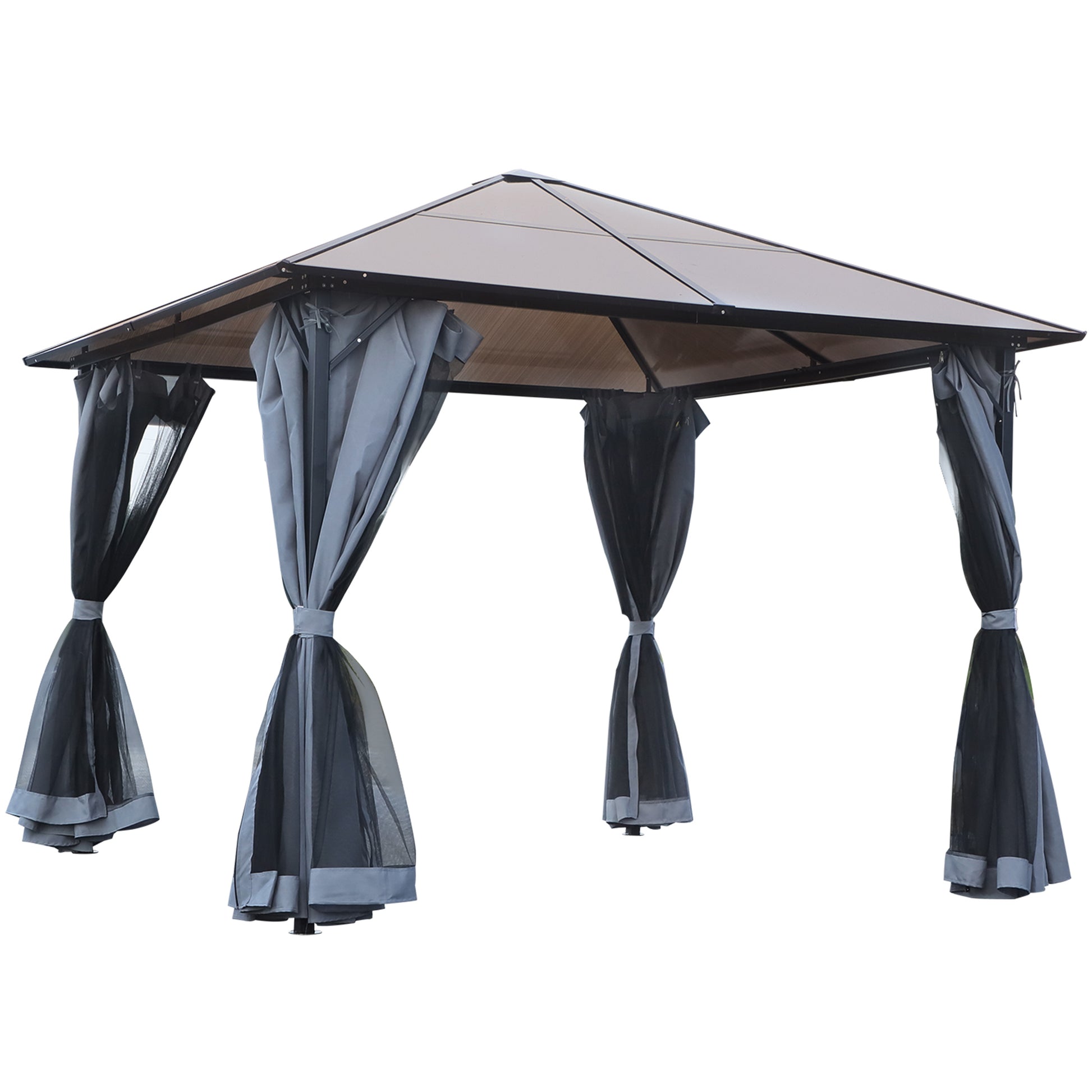 9.8' x 9.8' Garden Aluminium Gazebo Hardtop Roof Canopy Marquee Party Tent Patio Outdoor Shelter with Mesh Curtains & Si