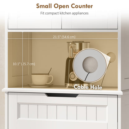 Kitchen Buffet with Hutch, 68" Tall Kitchen Pantry Cabinet with Small Open Counter, 4 Doors, Drawer, White