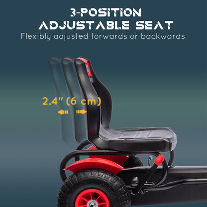 VarietyKart Pedal Go Kart for Kids, Pedal Car with Adjustable Bucket, Handbrake, 4 Rubber Wheels Powered Ride, Red