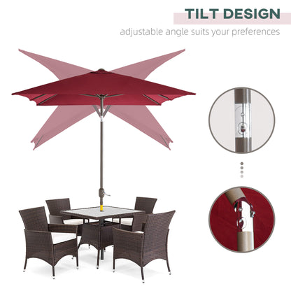 6.5x10ft Patio Umbrella, Rectangle Market Umbrella with Aluminum Frame and Crank Handle, Garden Parasol Outdoor Sunshade