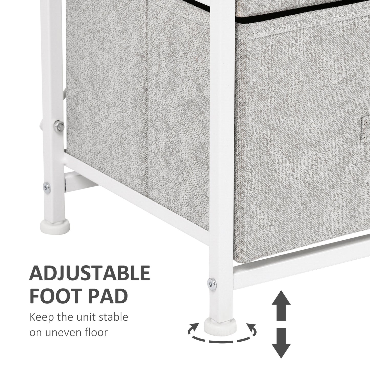 Linen Drawer Cabinet Organizer Storage Dresser Tower with 4 Removable Drawer Metal Frame Adjustable Feet for Living Room