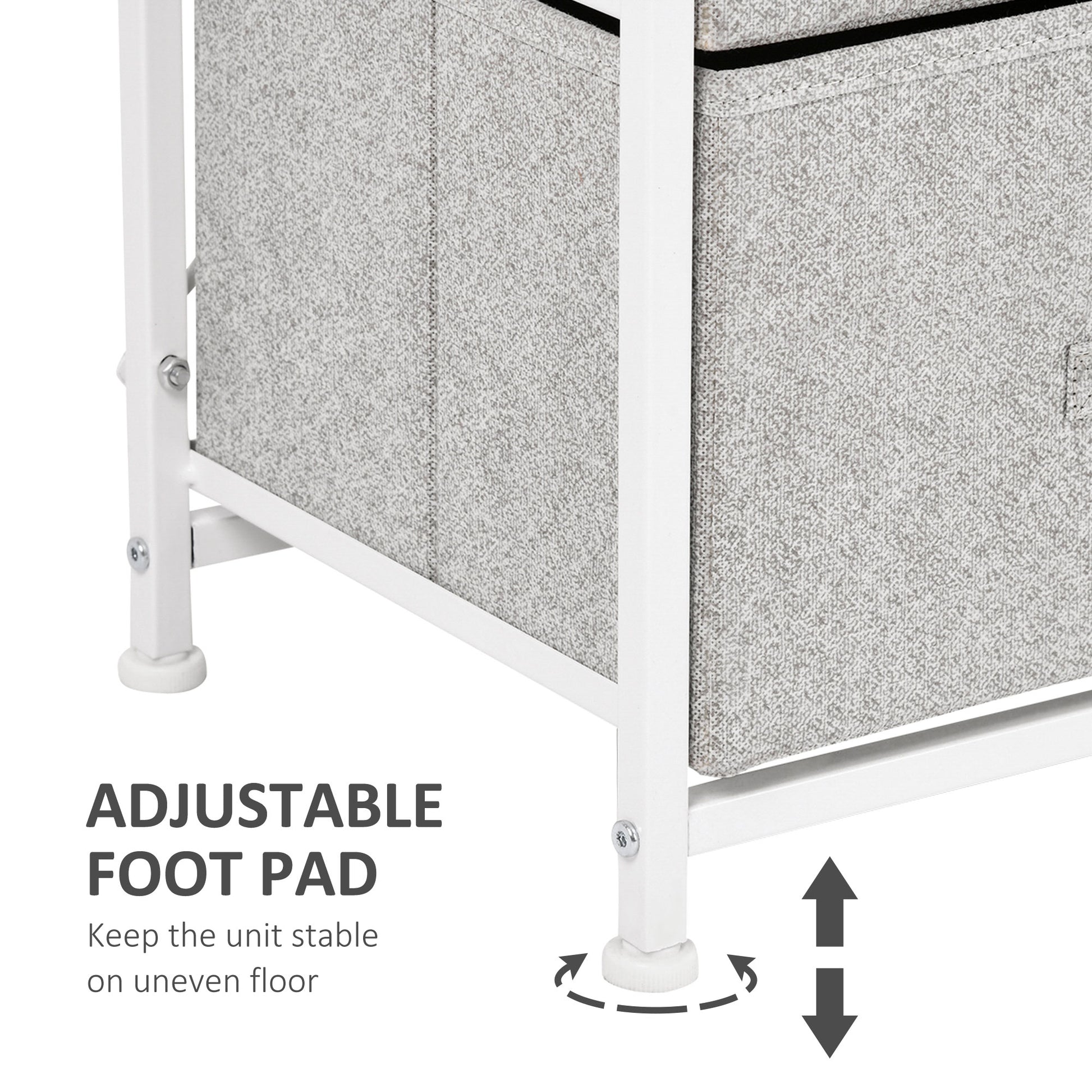 Linen Drawer Cabinet Organizer Storage Dresser Tower with 4 Removable Drawer Metal Frame Adjustable Feet for Living Room