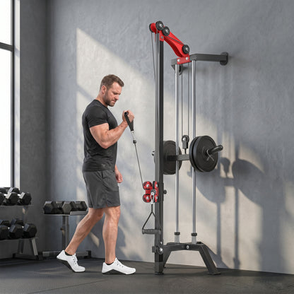 Soozier Wall Mount Cable Station, 16 Positions Adjustable Pulley Machine, Cable Crossover Machine with Handle Bar