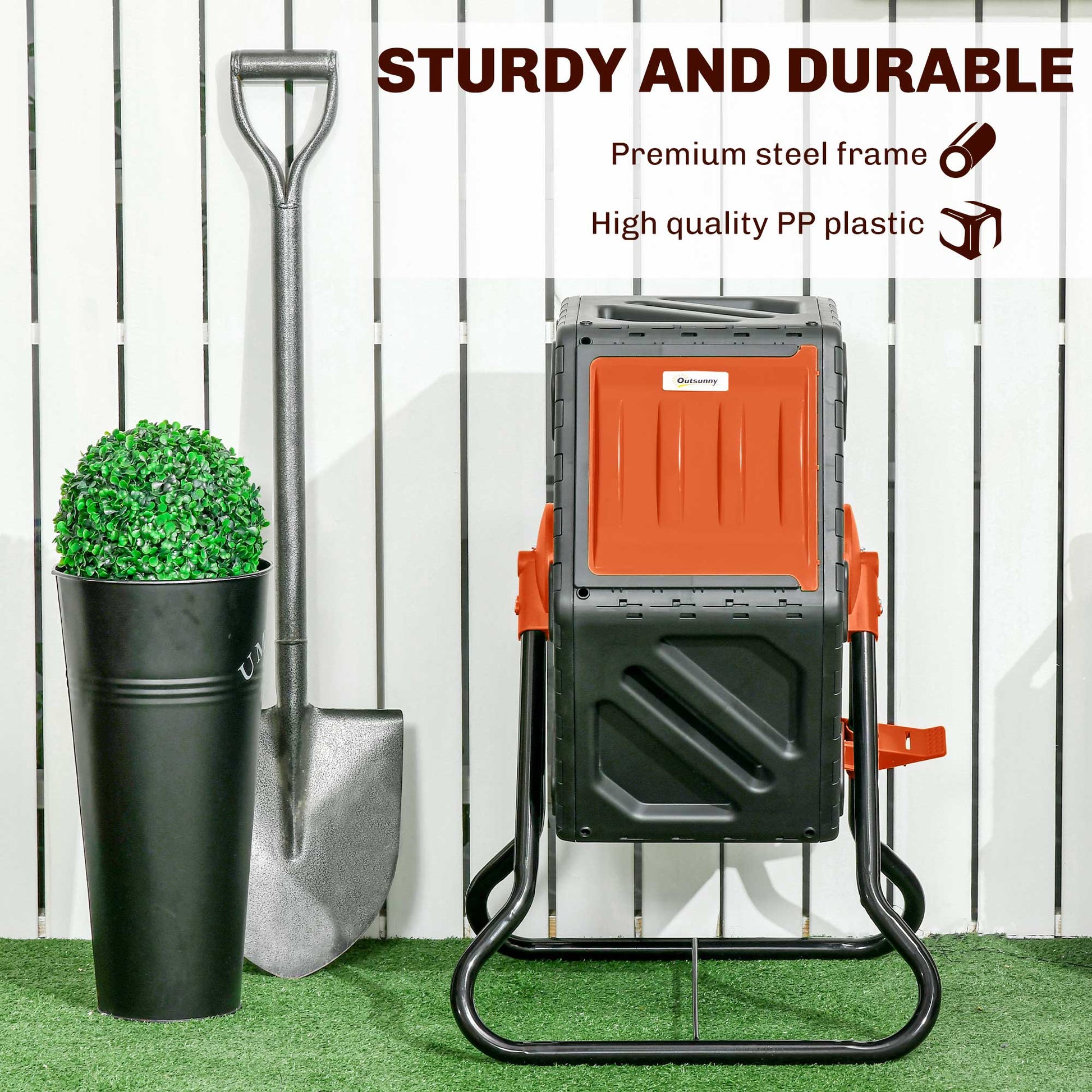 Rotating Composter, Compost Bin with 24 Vents and Steel Legs, 17 Gallon, Orange