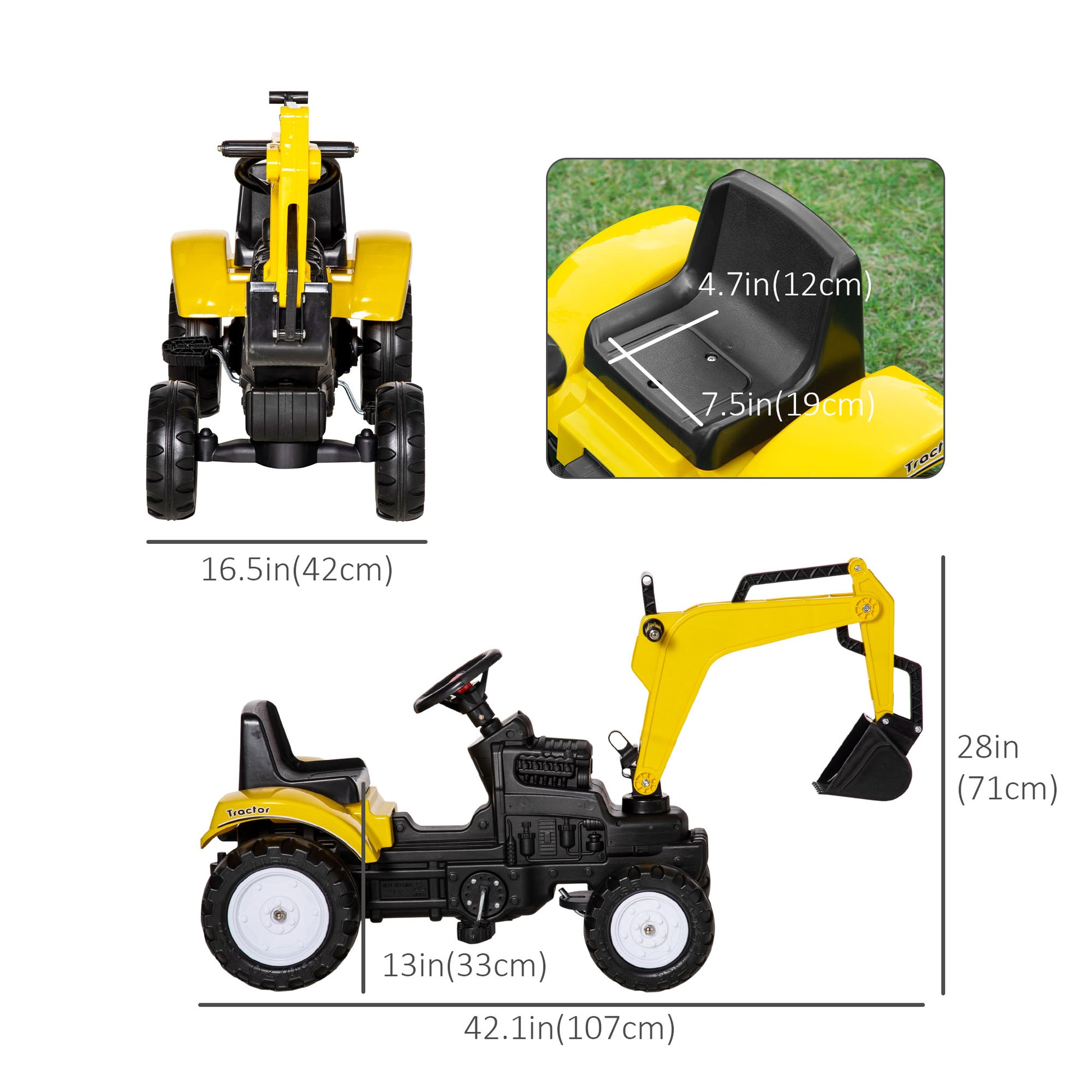 VarietyKart Ride on Tractor for Kids, Pedal Excavator Ride on Toy with Controllable Front Bucket for 3 Years Old, Yellow