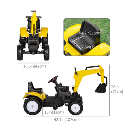 VarietyKart Ride on Tractor for Kids, Pedal Excavator Ride on Toy with Controllable Front Bucket for 3 Years Old, Yellow