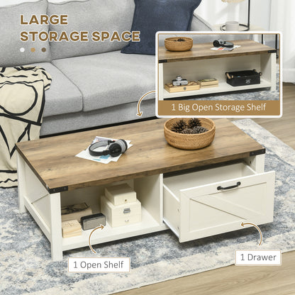 Industrial Coffee Table Side End Table with Drawer, Open Storage Shelf, Modern Farmhouse Furniture, for Living Room, Din