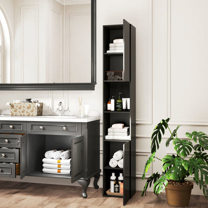 Tall Bathroom Cabinet, High Gloss Storage Cabinet with Doors and Adjustable Shelves, 11.8" x 11.8" x 71.5", Black