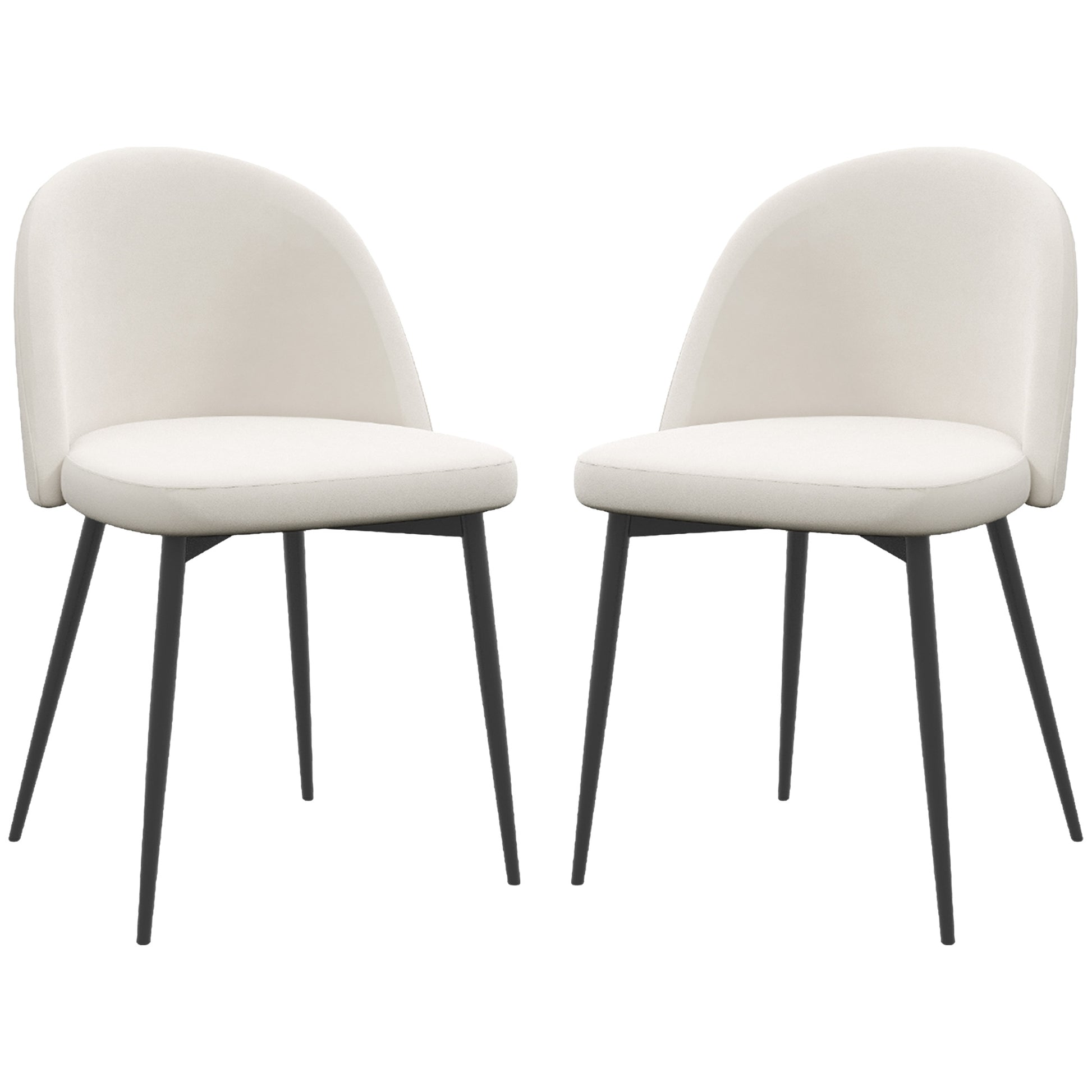 Set of 2 Mid-Back Dining Chair, Mid-Back Velvet-touch Upholstery Kitchen Chair for Living Room Dining Room, Cream White