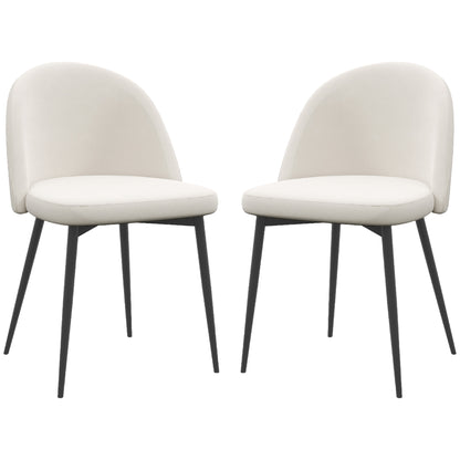 Set of 2 Mid-Back Dining Chair, Mid-Back Velvet-touch Upholstery Kitchen Chair for Living Room Dining Room, Cream White